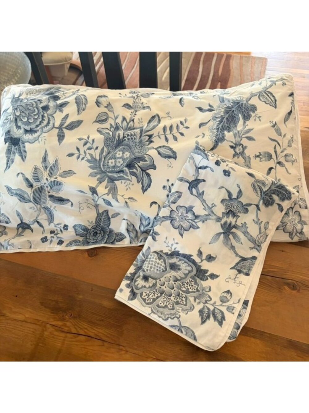 2 Shabby Chic Chinoiserie Blue & White Floral King Pillow Shams French Country